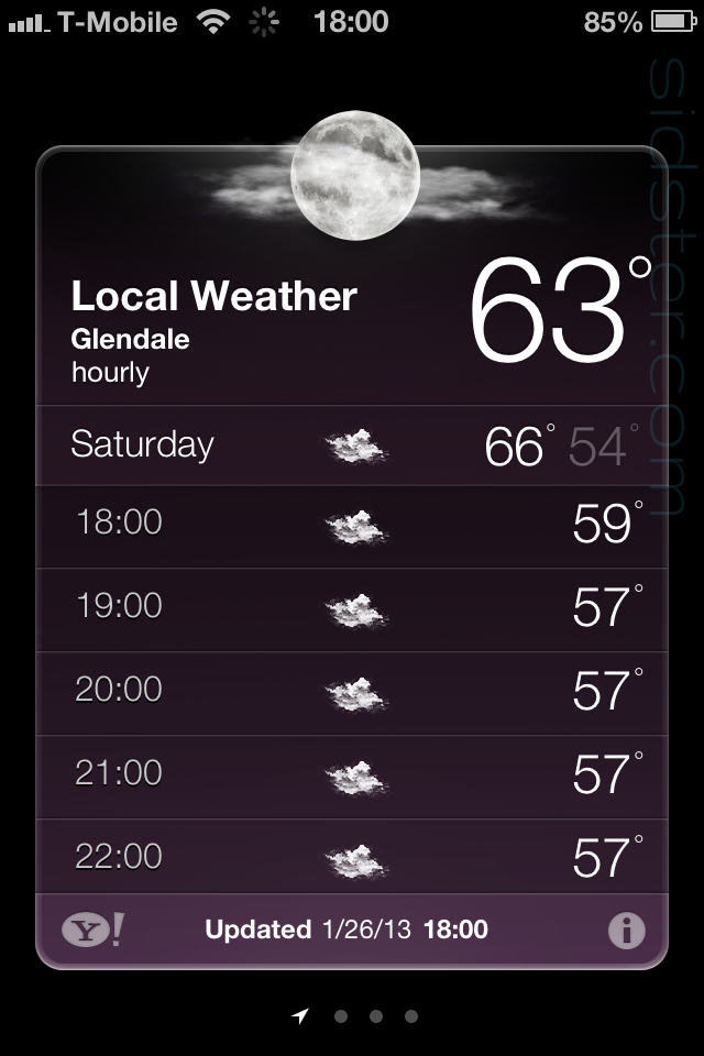 iPhone 4 Weather App showing 18:00 - 22:00 1/26/13