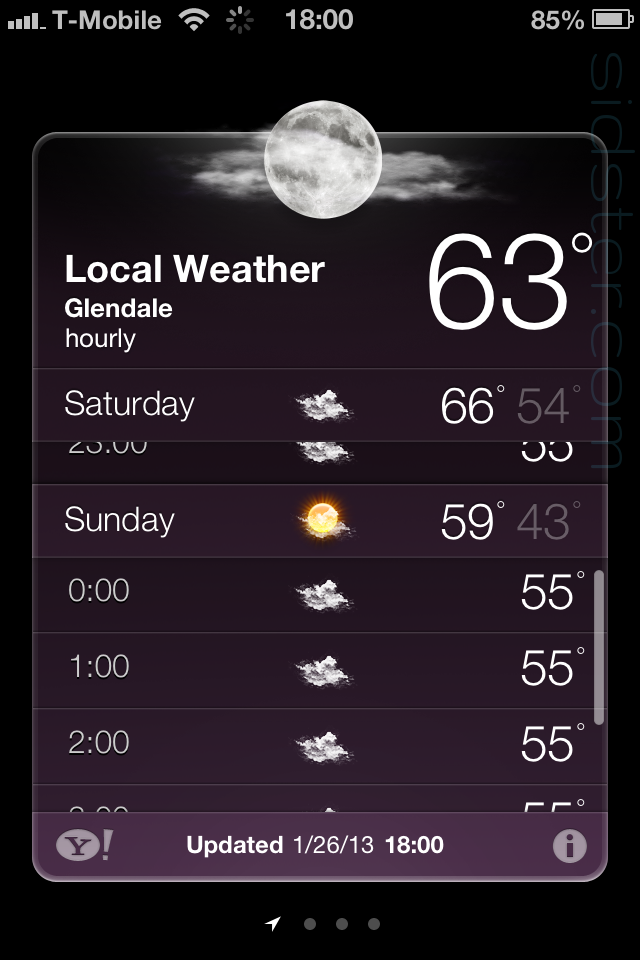 iPhone 4 Weather App showing 23:00 Saturday - Sunday